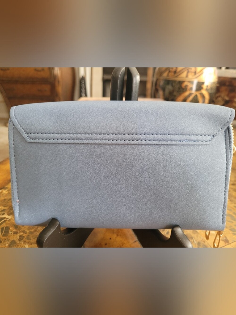 Light Blue Faux Leather Wallet with Gold Accent - Picture 2 of 8